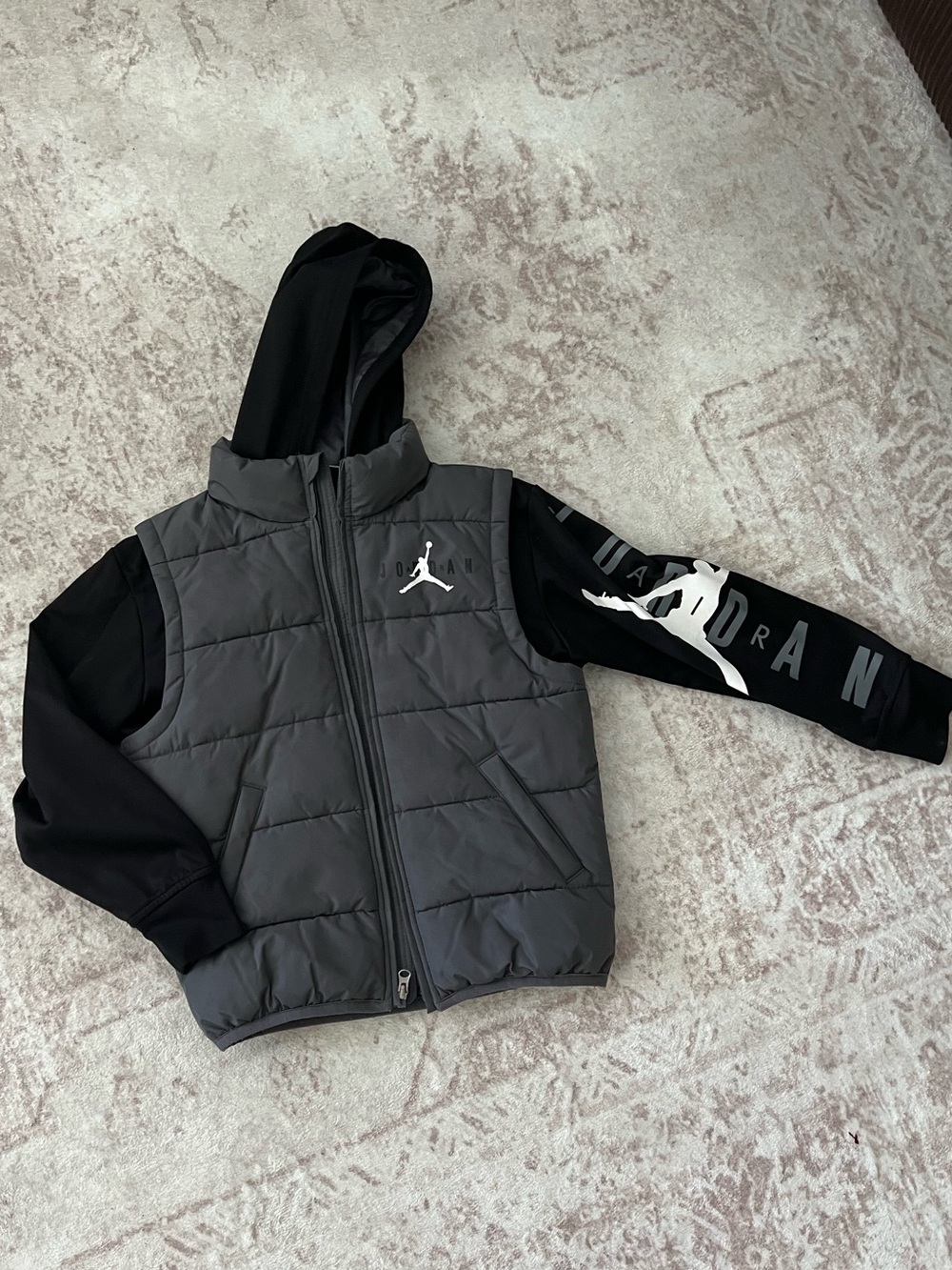 Jordan Boys' Black & Gray Hooded Puffer Vest